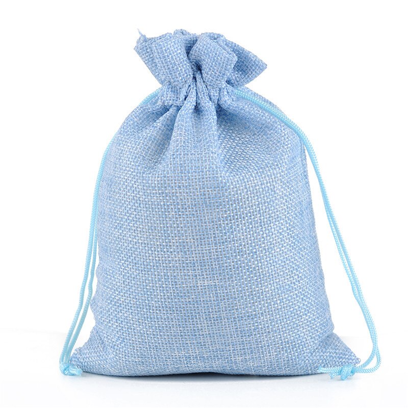 100 pcs/lot 7x9 cm différentes tailles toile de Jute toile de Jute toile de Jute sacs à cordon pochettes pour noël mariage emballage sac: Sky blue