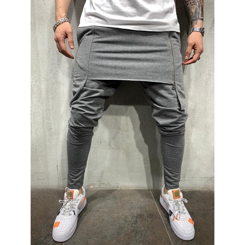 Moomphya rits dubbellaags heren joggingbroeken broek streetwear hiphop harembroek heren lange joggingbroek skinny broek heren