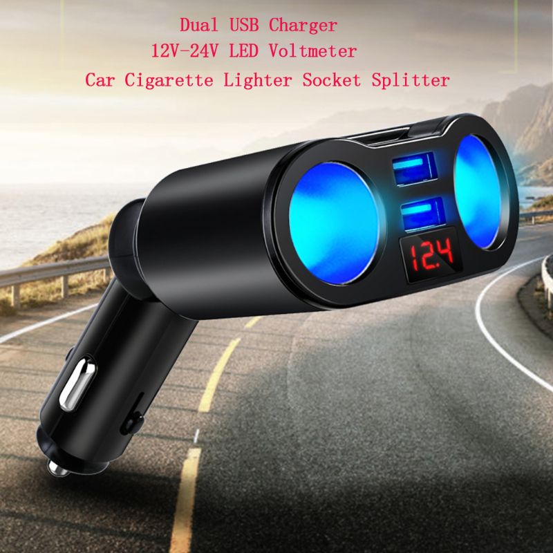 3 in 1 12V Auto Sigarettenaansteker Splitter Plug Dual USB Charger Spanning Stroom Monitor Voor iPhone Samsung tablet