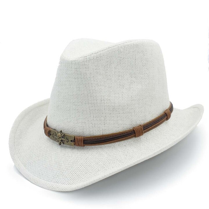 Mode Stro Vrouwen Mannen Western Cowboy Hoed Voor Dame Cowgirl Papa Zomer Strand Zonnehoed Sombrero Cap Billycock Caps Grootte 58Cm: White