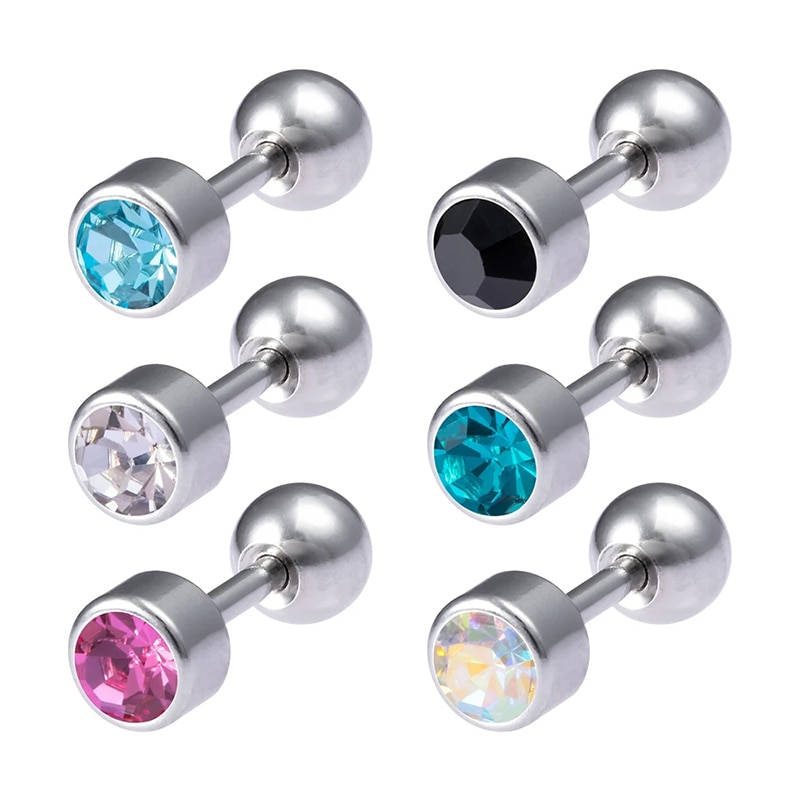 1 paar Medizinische Edelstahl Kristall Schraube Runde Ball Stud Ohrringe Ohr Knochen Nagel Knorpel Ohrring Ohr Piercing Körper Schmuck