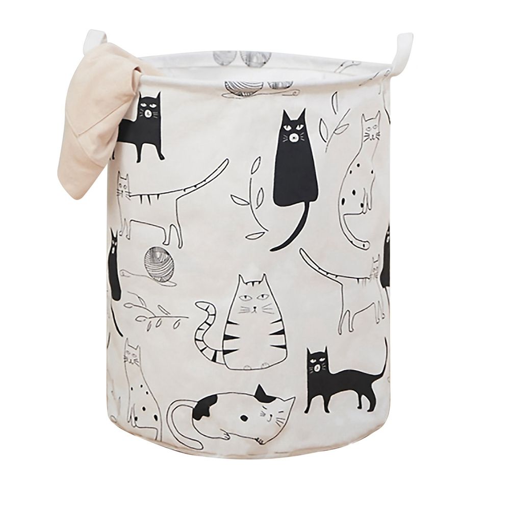 1 Pc Cat Print Laundry Basket Large Capacity Round Toy Storage Box Save Space Folding Laundry Bucket Household Supplies: B