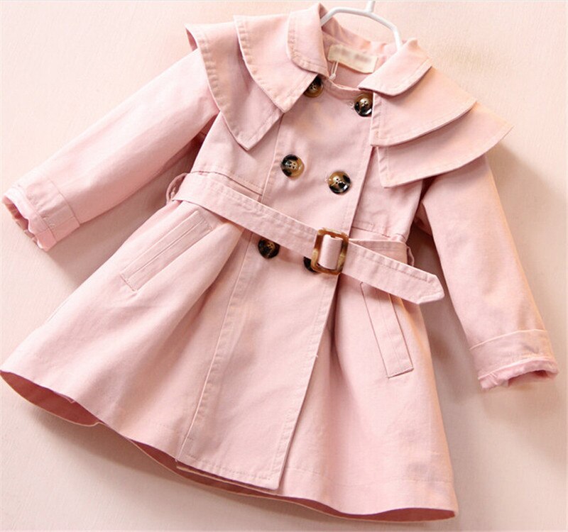Meisje Effen Kleur Trenchcoat Mode Koreaanse Stijl Double-Breasted Revers Lange Mouwen Jas