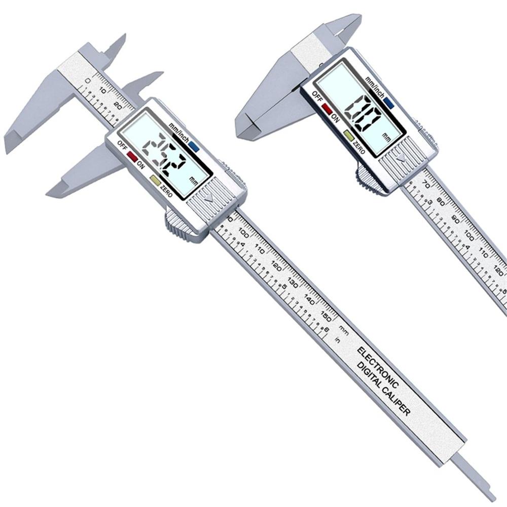 Vernier caliper 0-150mm 6 tommer måleværktøj plast lcd digital elektronisk kulfiber lineal gauge mikrometer