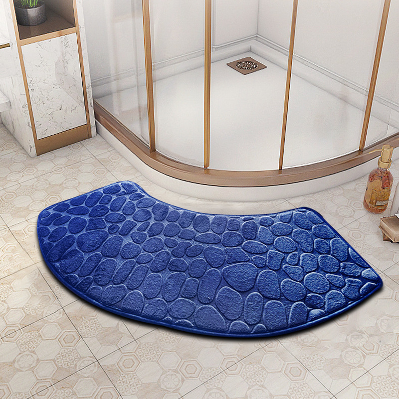 3D Non Slip Bathroom Velvet Mat Cobblestone Embossed Bath Mat Absorbent Doormat Carpet Door Floor Mat Machine Wash Dry Quickly: DEEP BLUE