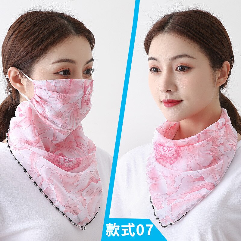 Frauen Chiffon Maske Schal Gesicht wickelt Blumen- drucken Dame Seide Hals Schals Foulard Bandana Sommer Sonne Masken Anti-staub schützen: 15