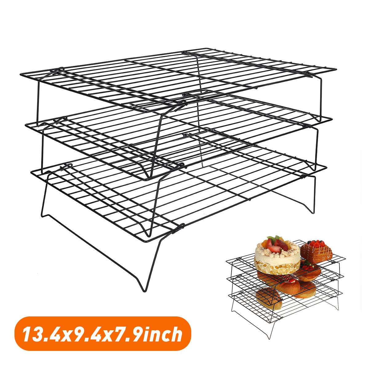 3 Tier Wire Grid Cooling Tray Cake Food Rack Oven Kitchen Baking Tools Pizza Bread Barbecue Cookie Biscuit Holder Shelf Tray
