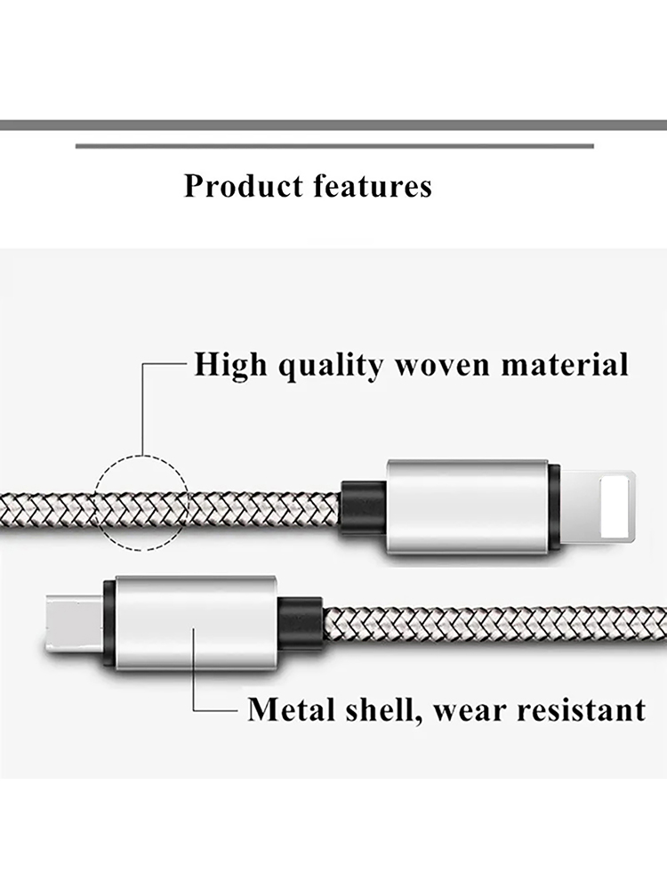 Câble tressé USB Type C vers Lightning, 20W PD, Charge rapide, pour Apple iPhone 14 13 12 11, cordon de données, accessoires de téléphone