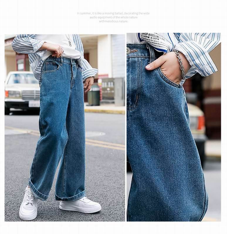 Pantalones vaqueros para chicas adolescentes otoño azul suelto Casual niñas pantalones vaqueros largos pantalones vaqueros niños 5-15 años E22108