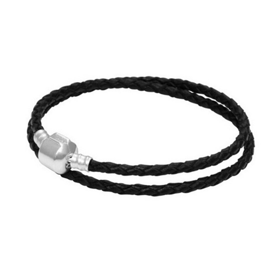 Bracelet 925 Sterling Silver charm leather brads Men and women-class DIY Bracelet Jewelry: PAB011 / 34cm