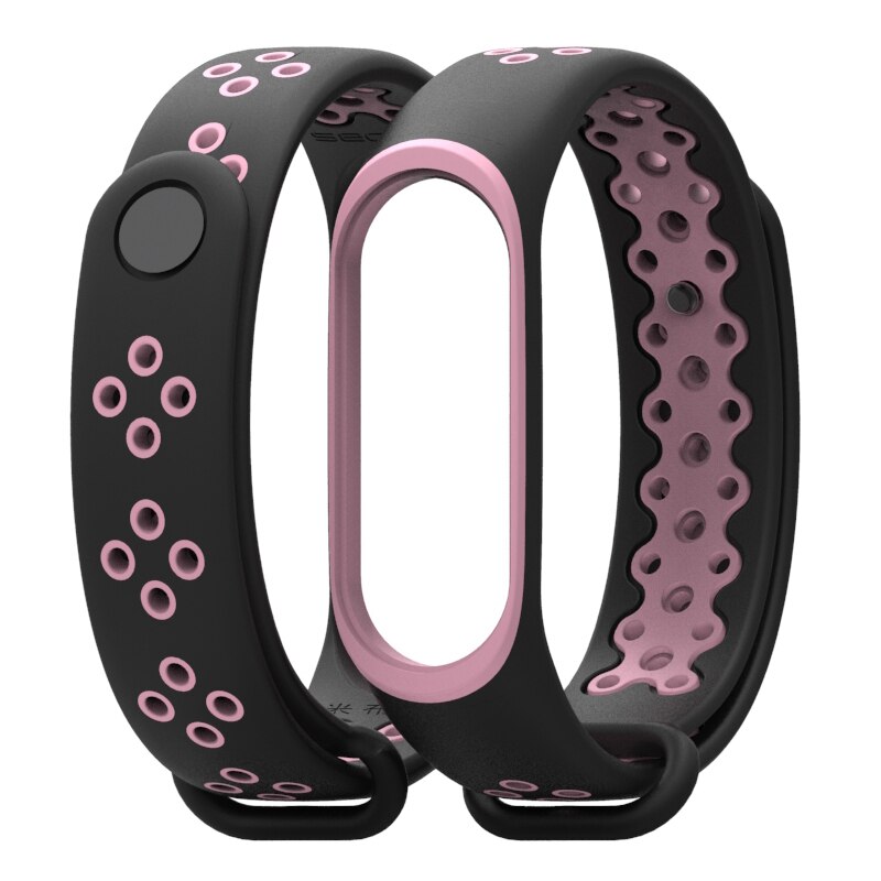 Horloge Band Voor Xiaomi Mi Band 3/4 Horloge Riem Sport Armband Voor Mi Band 3 4 Smart Horloge siliconen Band Voor Mi Band 3 4: Black Pink