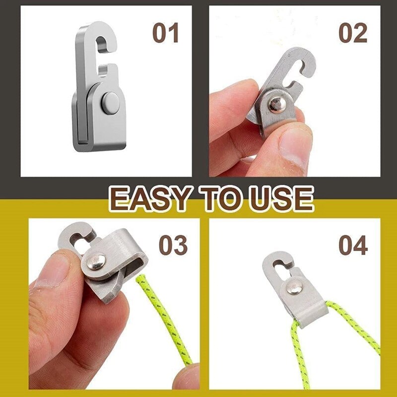 Crochet de verrouillage automatique, nœud libre autobloquant, Kit de corde facile à serrer, 8 pièces/paquet avec corde de 5 M X2 pour tente extérieure