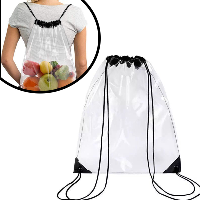 Transparent PVC Drawstring Waterproof Stadium Bag Gym Sport Pack Fruit Storage Tote Unisex Large Capacity Lightweight Backpack