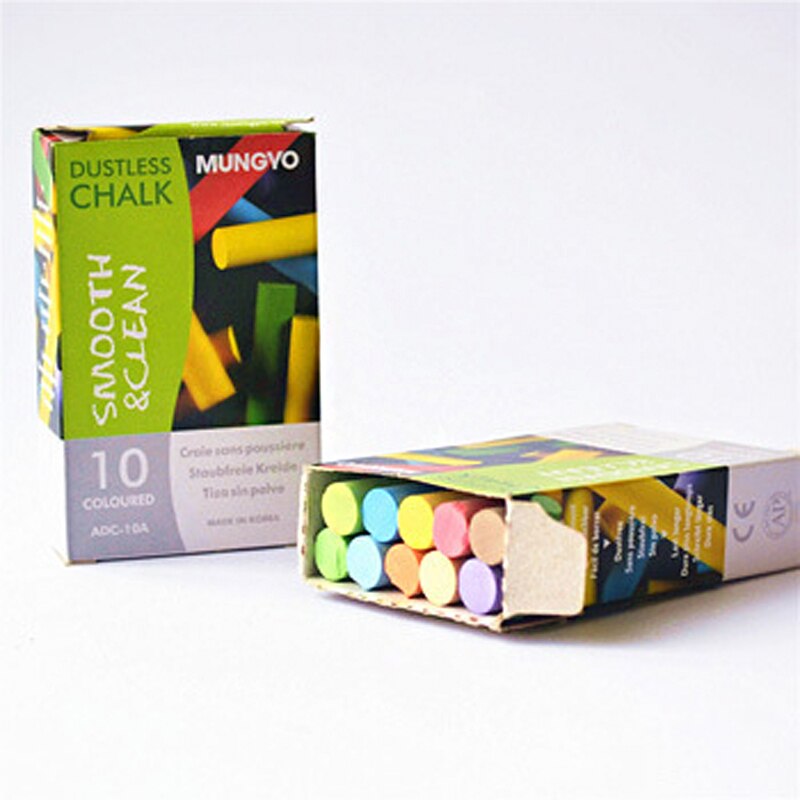 Juego de 10 unids/set de tiza colorida coreana sin polvo, bolígrafo de tiza no tóxico, caja sin polvo, tizas para niños, suministros de papelería escolar