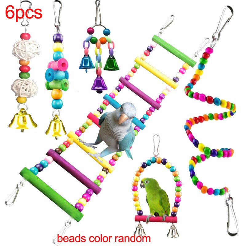 Papegaaien Speelgoed En Vogel Accessoires Voor Huisdier Speelgoed Swing Stand Budgie Parkiet Kooi Afrikaanse Grey Vogel Speelgoed Parkiet: 6pcs