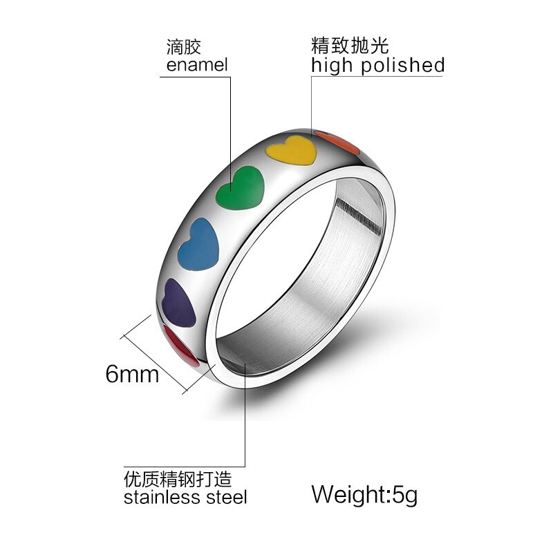 Rainbow Heart Finger Rings for Women Wedding Engagement Ring Jewelry Anel 6mm LGBT Pride Ring