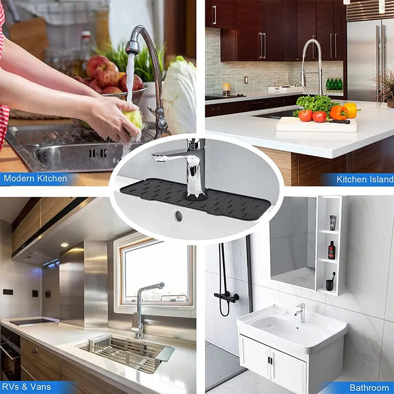 Alfombrilla de silicona para grifo de cocina, escurridor de esponja para fregadero, tapete plegable para fregadero, Protector contra salpicaduras para encimera de baño