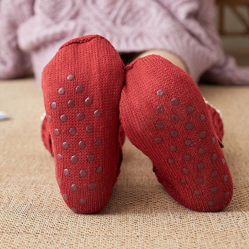 Hiver tricoté femmes chaussettes femmes impression de noël anti-dérapant moelleux corail polaire bouton Tube velours femme chaussettes