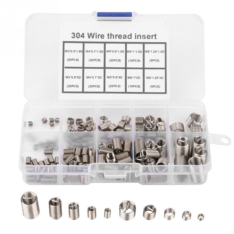 150Pcs/Set M3-M8 Thread Insert Stainless Steel SS304 Coiled Wire Inserts Helical Screw Threaded insert Assortment Kit