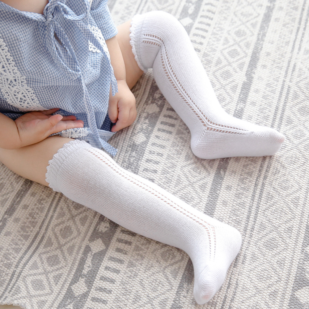 Baby Jongens Meisjes Sokken Knie Hoge Sok Zachte Katoen Peuters Kinderen Lange Sokken Hol Kinderen Socken Unisex Voor 0-5 Jaar: White / 0-1 Years (S)