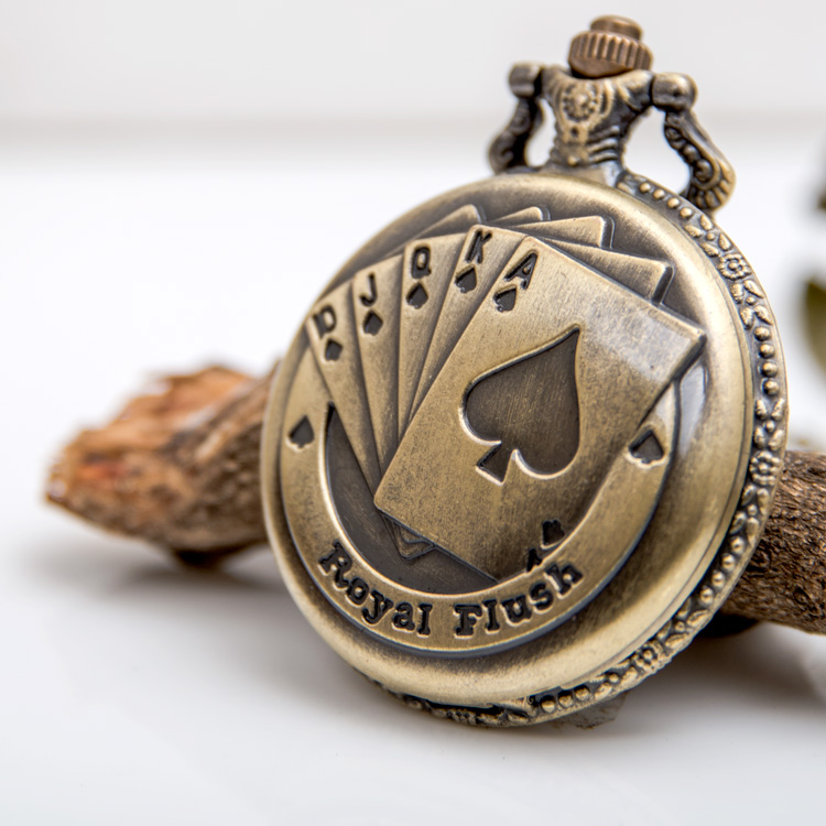 10 stk flush poker mønster halskæde ur vintage stil bronze vedhæng kæde ur kvarts lommeur xmas  p80