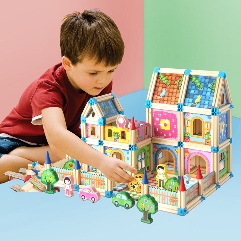 Blocchi di bambini 128/268pz di Legno di Costruzione di Modello di Intelligenza Dei Bambini di Gioco Interattivo Educativo Del Giocattolo Del bambino Regalo