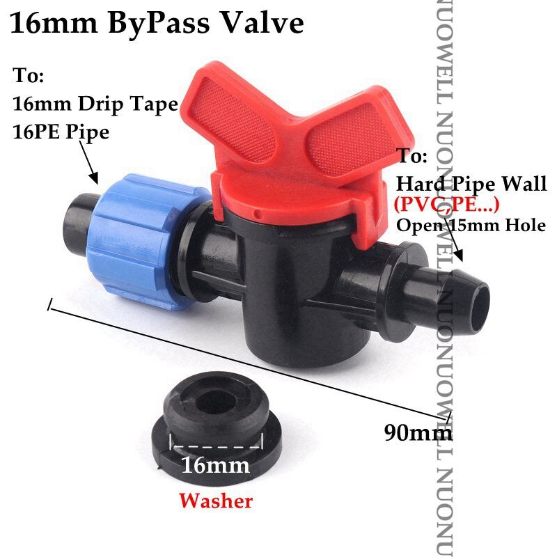 2 stücke 16mm Tropf Irrigaton Schlauch Anschlüsse Tropf Schlauch Armaturen Schloss Mutter Rohr Gelenke Micro Bewässerung System Garten Wasser stecker: 16mm Bypass Valve