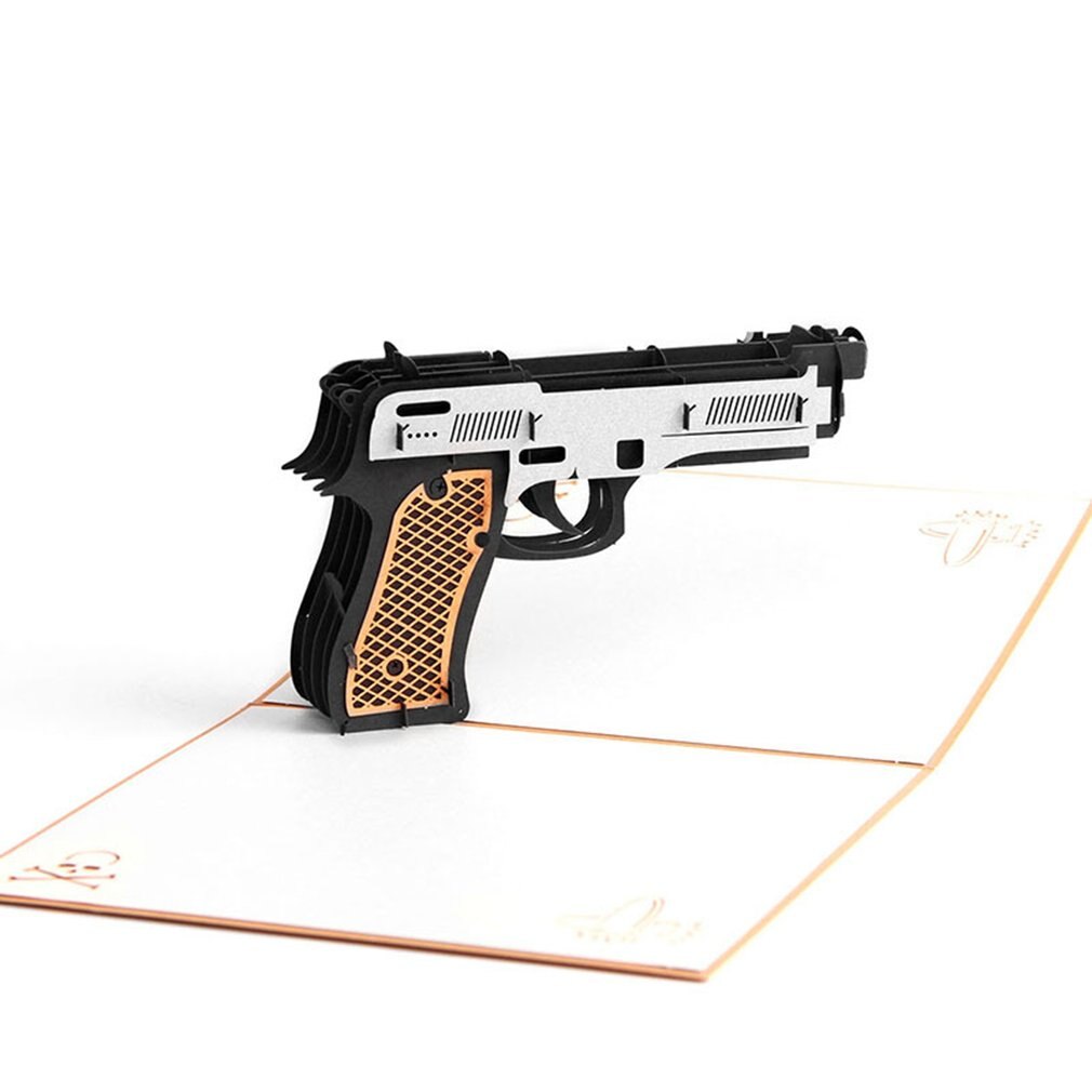 3D Gun Greeting Card Birthday Card Festival Blessing Card Message Paper Card Decor Supplies