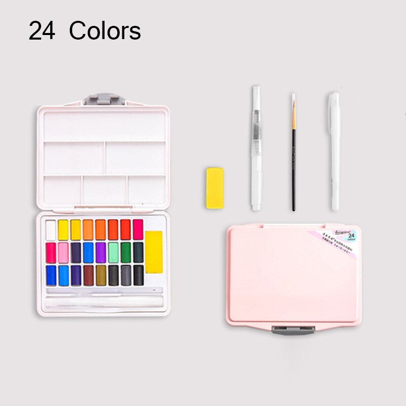 Giorgione Solid Watercolor Pigments Set 24/36/48 Colors Student Portable With Water Brush Hook Pens School Painting Art Supplies: 24-Pink