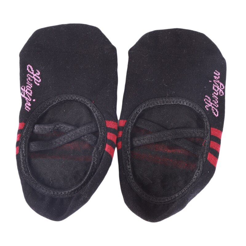 Calzini Yoga Donna - Testa Rotonda Tacco Aperto Cotone Antiscivolo Bendaggio Calzini Sportivi Pilates Balletto Pantofole da Ballo: Nero