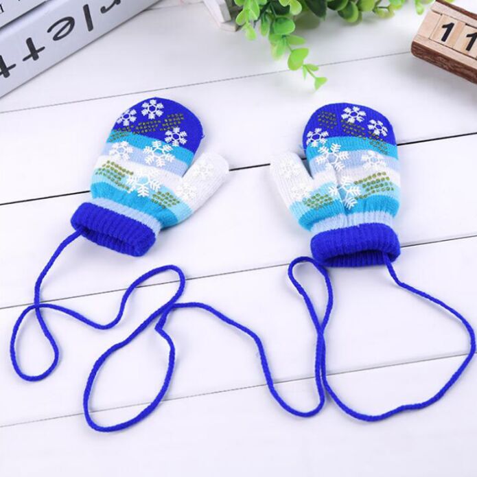 Kinderen Handschoenen Herfst Winter Kinderen Warme Handschoenen Jongens Meisjes Zachte Wanten Snowflake Streep Producten Baby Accessoires Handschoenen: Blue / 19-24 months
