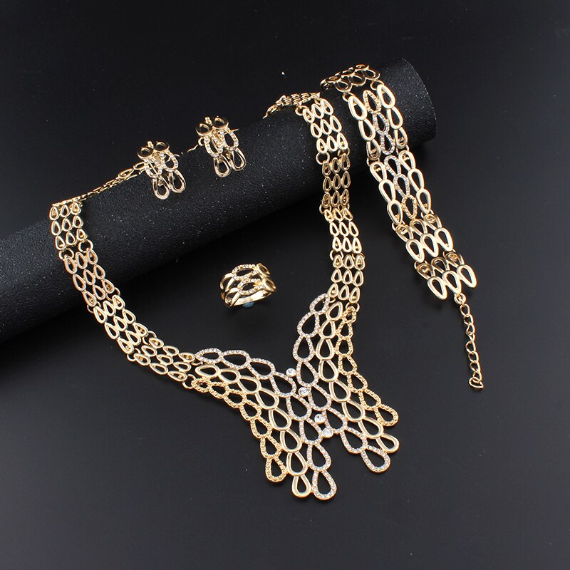 Jiayijiaduo Populaire mode wedding afrikaanse kralen sieraden set voor charm vrouwen Gold-kleur Ketting oorbellen Jurk accessoires