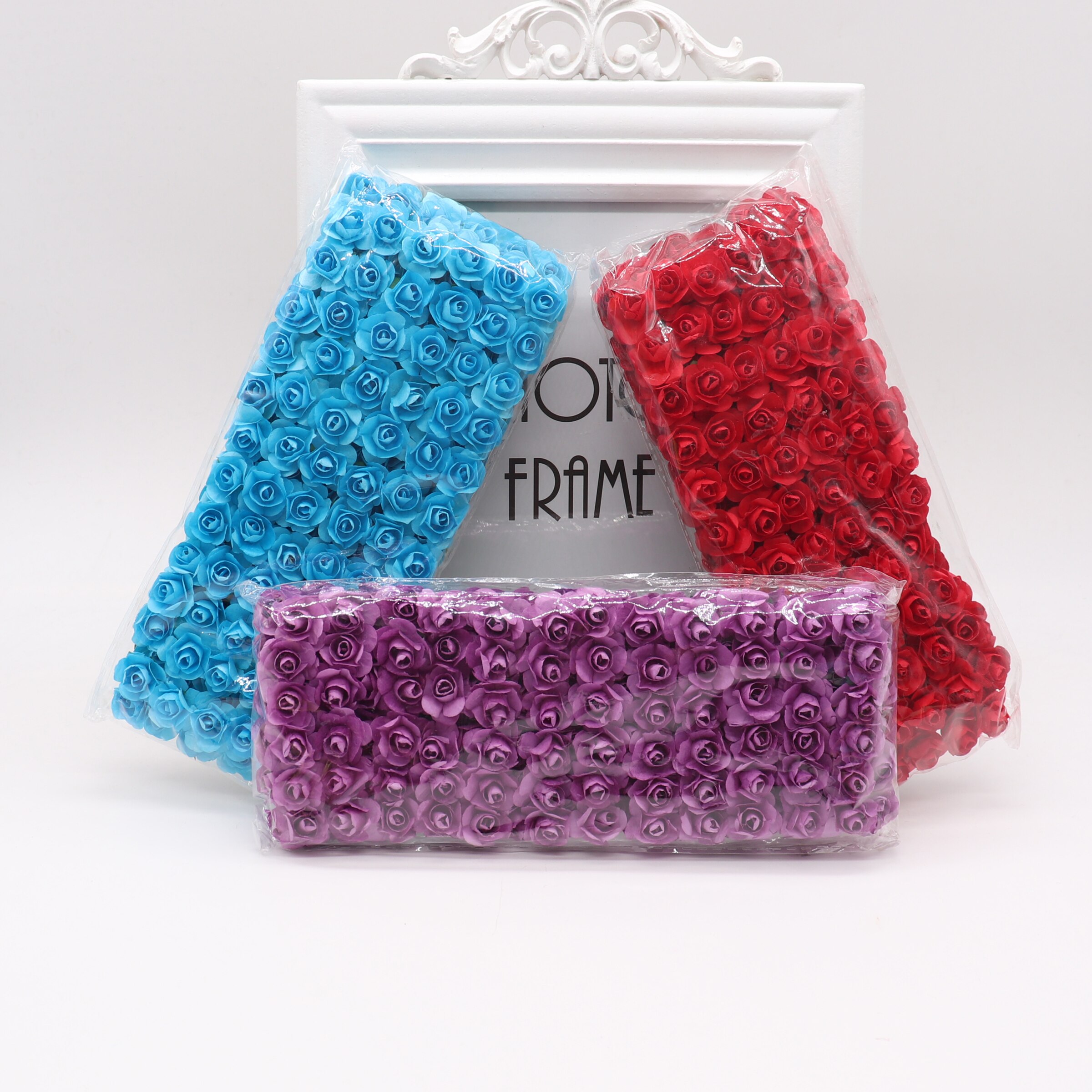 144pcs 1.5cm Mini Artificial Mini Paper Rose Bouquet DIY Wreath Scrapbook Wedding Ornament Artificial Rose Artificial Flower