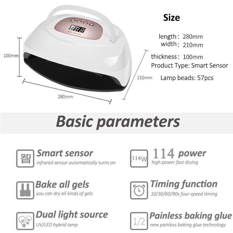 114W SUN X8 Max UV LED Nail Lamp Gel Nail Dryer With 57 Pcs Leds Manicure Machine Lamp For Drying Nails Polishing Nail Art Tools