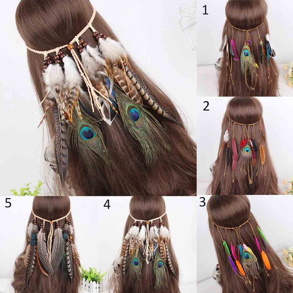 Indian Feather Hoofdband Verstelbare Hoofdtooi Festival Boho Haarband Vrouwen Girl Haar Accessoires EIG88