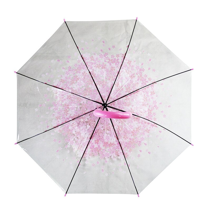 Cherry blossom long umbrella transparent umbrella personality environmental protection PVC POE clear pure and fresh