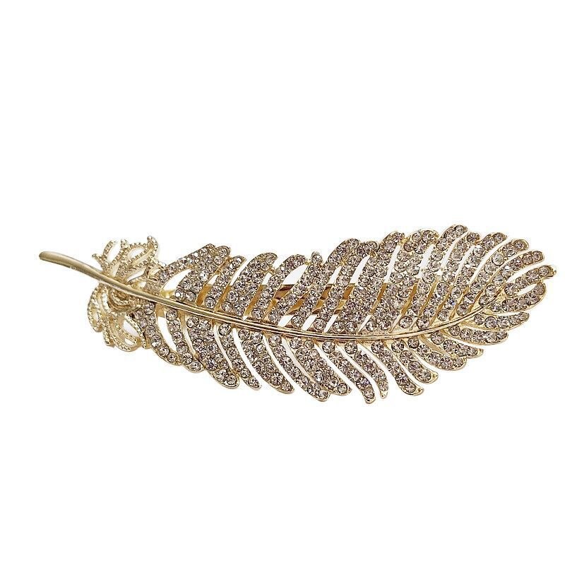 Women Headwear Halloween Feather Hairpin Gold Crystal Hair Clip Luxury Wedding Hair Accessories Simple