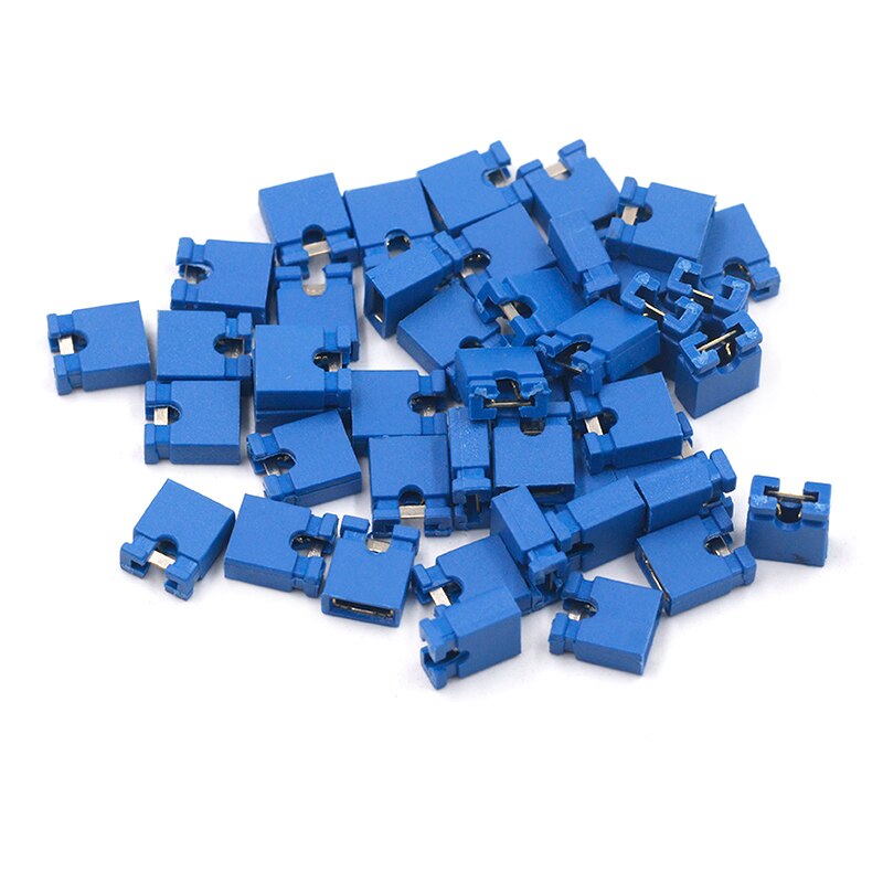 50pcs pas de cavalier capuchon court et têtes et boîtiers de fil 2.54MM SHUNT noir jaune blanc vert rouge bleu: Short-Blue