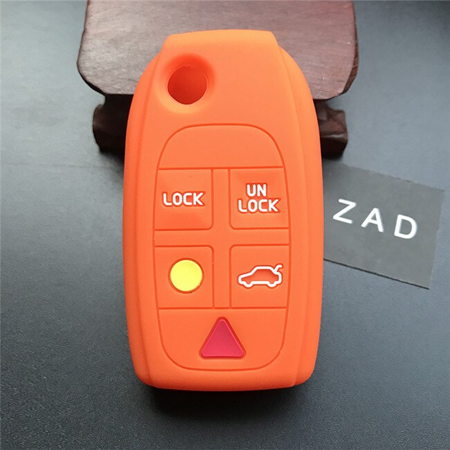 ZAD-funda de silicona para llave de coche, funda protectora para Volvo S80 S60 V70 XC70 XC90 D05 plegable, abatible, 5 botones, mando a distancia: Naranja
