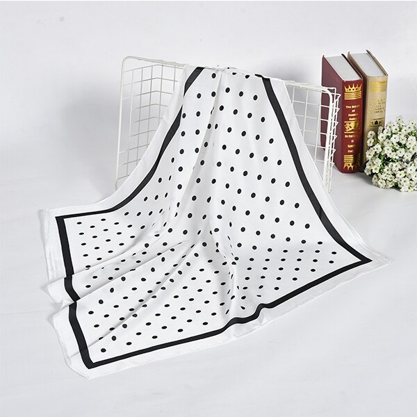 Foulard foulard multifonctionnel imprimé à pois pour femme, foulard hijab, foulard portefeuille, bandana, imitation soie carrée: white