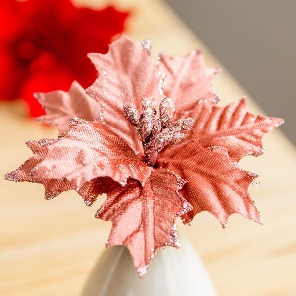 Kunstige jul blomster bryllup simulation flannelette blomster juletræ ornamenter dekoration