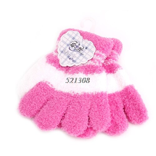 Cute Infant Baby Kid Full Finger Warm Winter Gloves Toddler Knit Rainbow Mittens: Hot Pink White