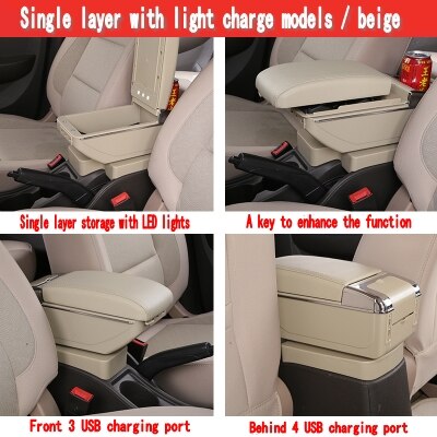 Accoudoir avec porte-gobelet et cendrier USB, boîte de rangement centrale pour Seat Ibiza: Single USB Beige