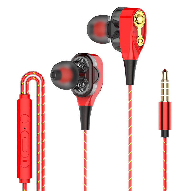 Dual drive stereo øretelefoner in-ear headset øretelefoner bas øretelefoner til iphone huawei xiaomi 3.5mm øretelefoner med mikrofon: Rød