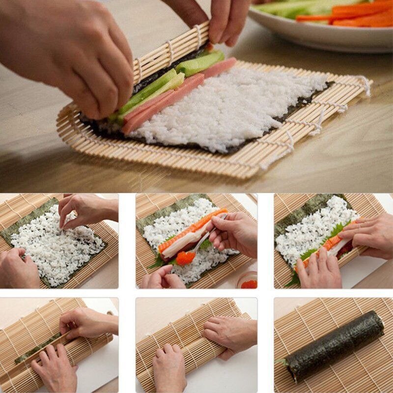 Alfombrilla de bambú para hacer Sushi, herramienta para hacer Sushi japonés, alfombra para Sushi, rodillo de arroz, accesorios para cocina