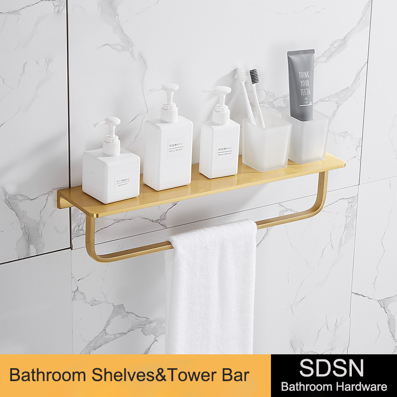 Juego de accesorios dorados para baño, toallero de aleación de aluminio de , trípode de almacenamiento de oro cepillado, estante cuadrado, juegos de accesorios para Baño
