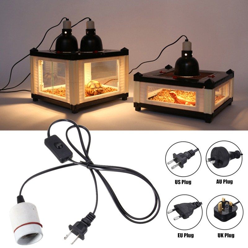 E27 Reptile Ceramic Heat Lamp Holder with Light Switch Socket Adapter Lamp 1.5m Wire Line Fitting for Mix 300W AC110-220V