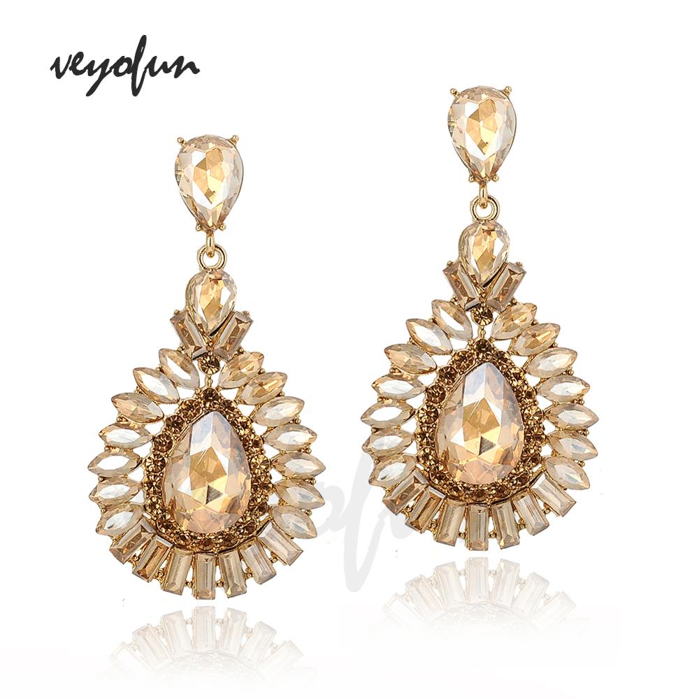 Veyofun-pendientes colgantes de cristal clásicos para mujer, joyería nupcial, hipérbola, ,: champagne