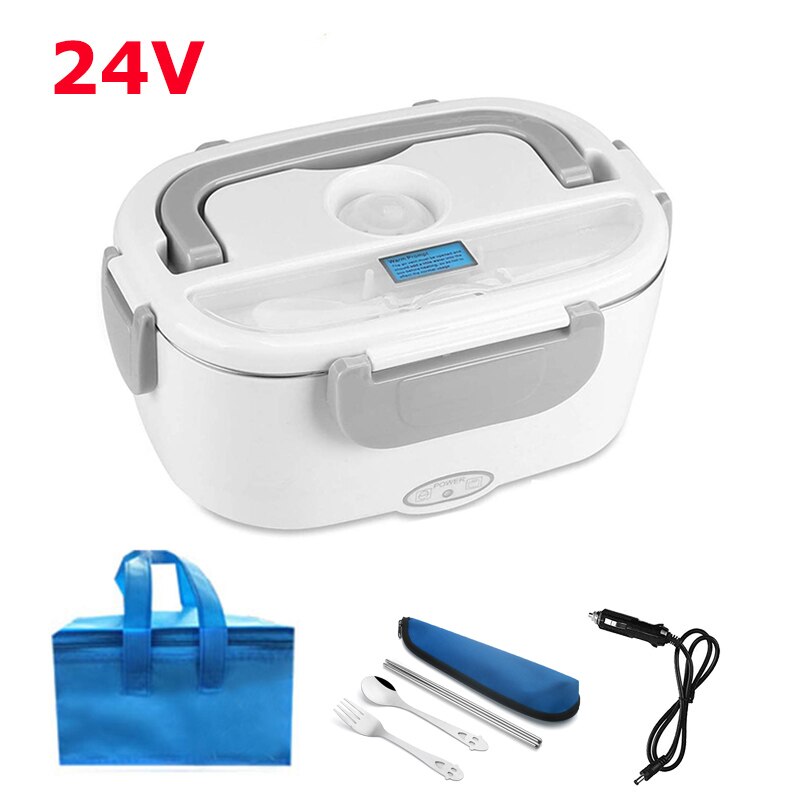 Elektrische Lunch Box Edelstahl 12V 24V 220V Auto Hause Schule Mahlzeit Lebensmittel Wärmer Container Heizung Bento box Für Picknick Camping: 24V White- Bag Set