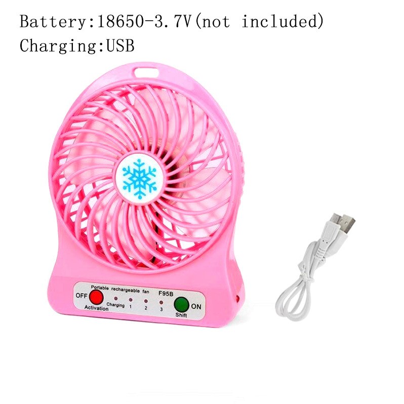 Zomer Draagbare Mini Ventilator 3 Speed Verstelbare Fans Voor Thuis OfficeDesk Bureau Reizen USB Oplaadbare Ventilator Met LED Licht Handheld: pink